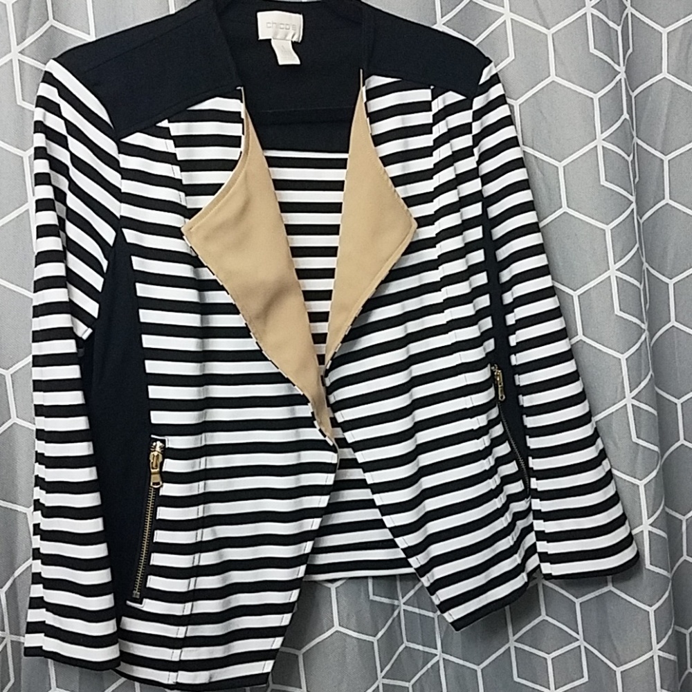 Chico's Black and White Striped Swing Blazer